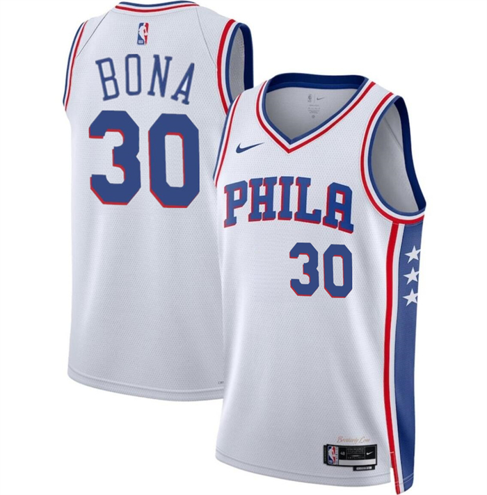 Men's Philadelphia 76ers #30 Adam Bona White 2024 Draft Association Edition Stitched Jersey